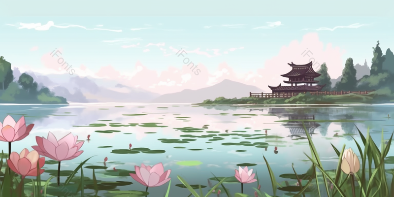 杭州西湖十景曲院风荷,插画/手绘图,插画/手绘图库,插画/手绘图下载,插画/手绘
